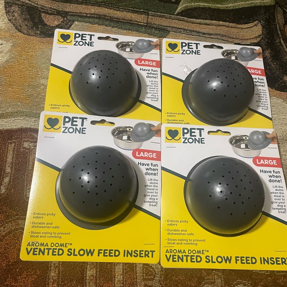 Lot of 4 Pet Zone Aroma Dome Vented Slow Feed Inserts for Dog/ Cat Bowls Lg NEW